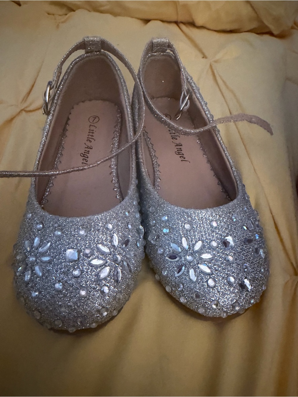 Little Angel Girls' Silver Glitter Jeweled Dress with Ankle Strap